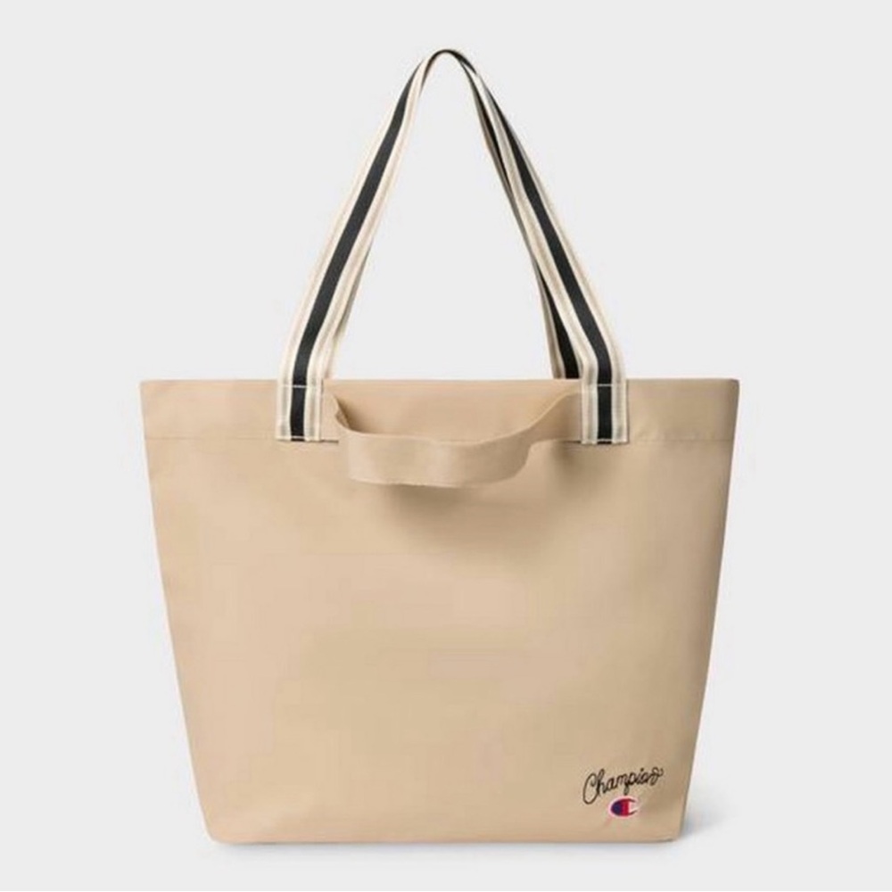 Champion Tan Tote with Striped Handles